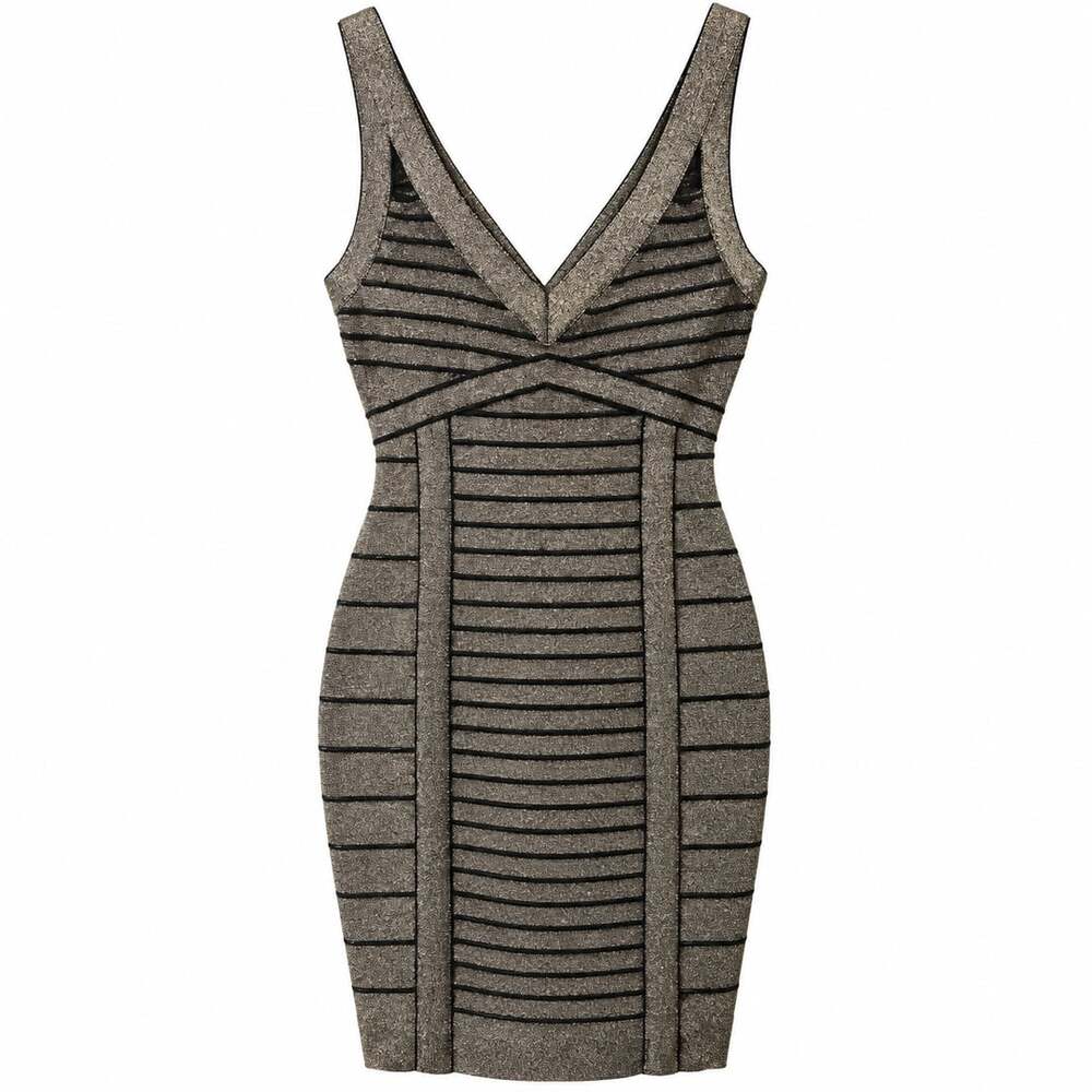 GUESS Arianna Lurex Bandage Dress M Jet Black Gold Metallic Bodycon NWT